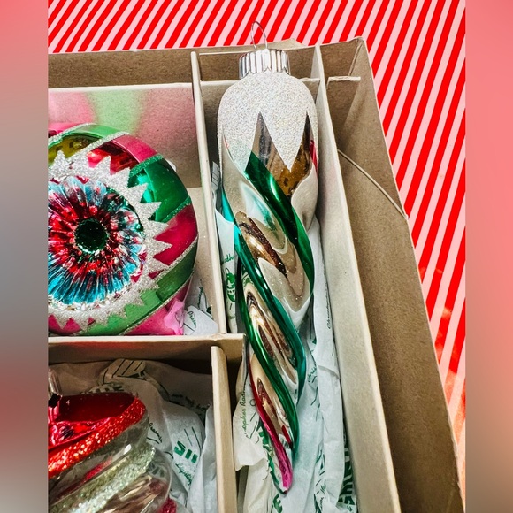 6 Radko Christmas Glass Ornaments Icicles Reflector Beehive Shape Tinsel Inside - Picture 7 of 13